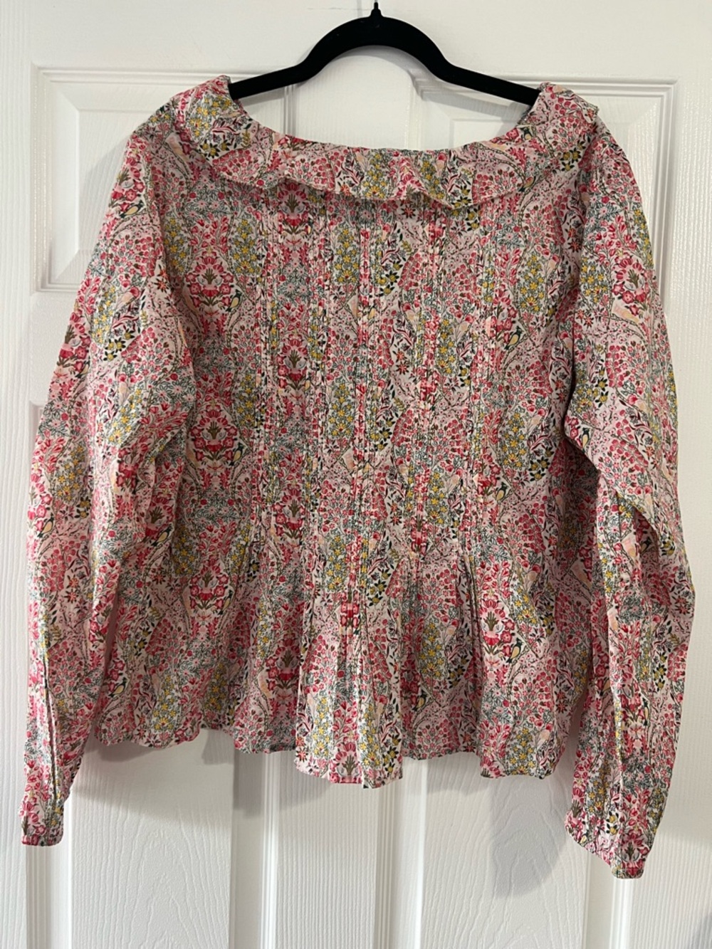 Talbots Pink Floral Ruffle-Front Blouse - Picture 2 of 5